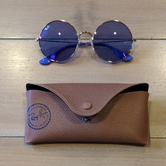 Ray-Ban Gold Frame Sunglasses with Purple Lenses - Picture 1 of 3